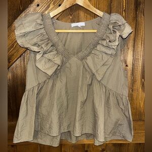 Ces Femme ruffle sleeve V neck baby doll top size Medium